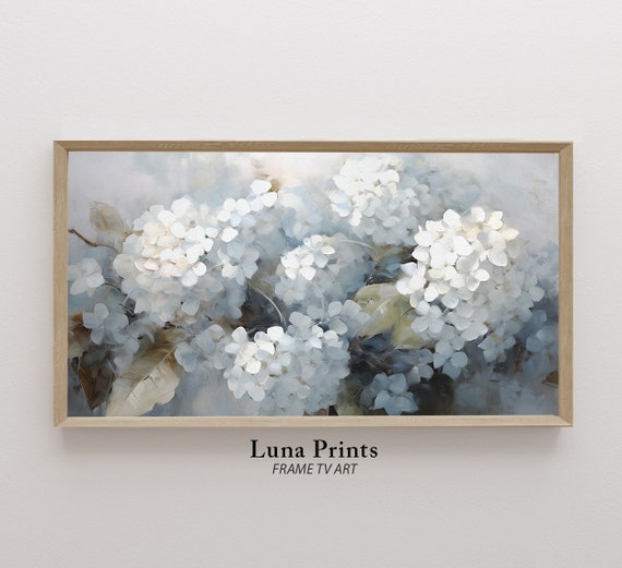 Blue Hydrangea Art Print, Muted Floral Painting