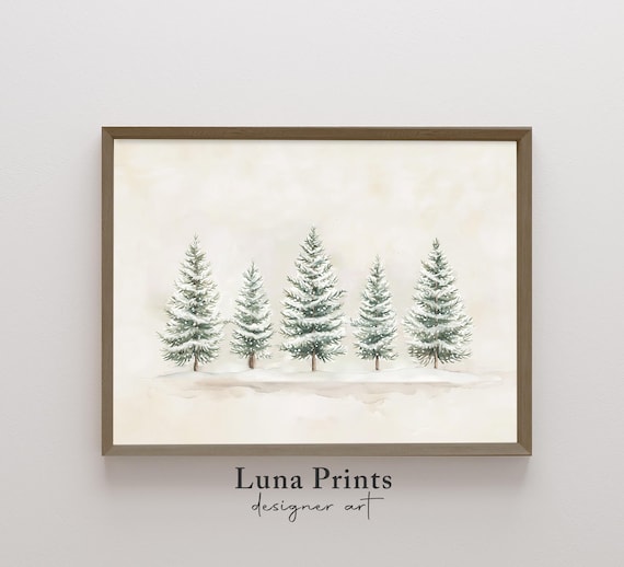 Pine Tree Watercolor Art, Winter Botanical Holiday Print