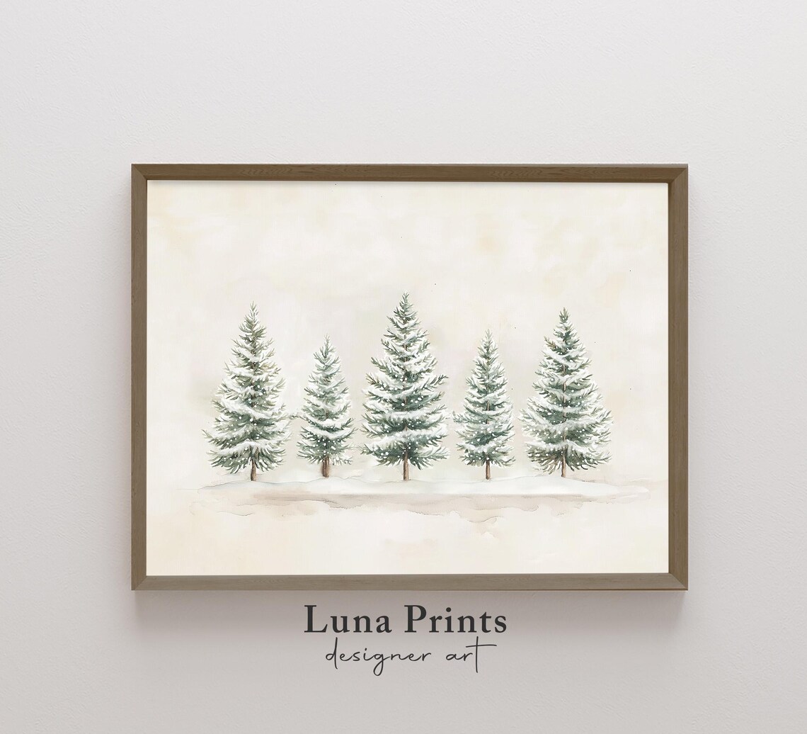 Pine Tree Watercolor Art, Winter Botanical Holiday Print