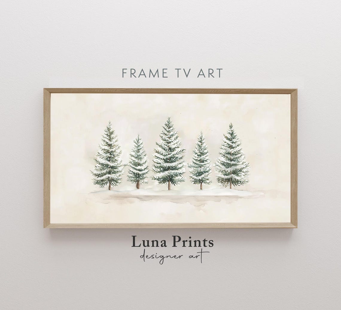 Snowy Pine Trees Soft Minimal Watercolor Winter Landscape Poster