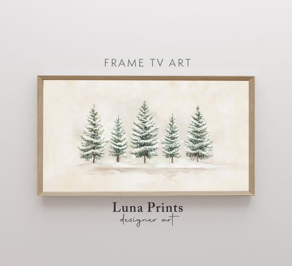 Winter Tree Tv Art Snowy Pine Frame Screensaver Watercolor Landscape Minimal Neutral Tv10377