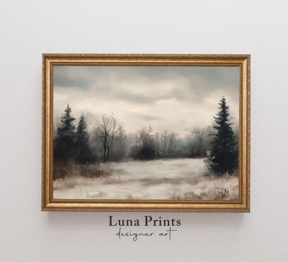 Snowy Landscape Vintage Holiday Art Print