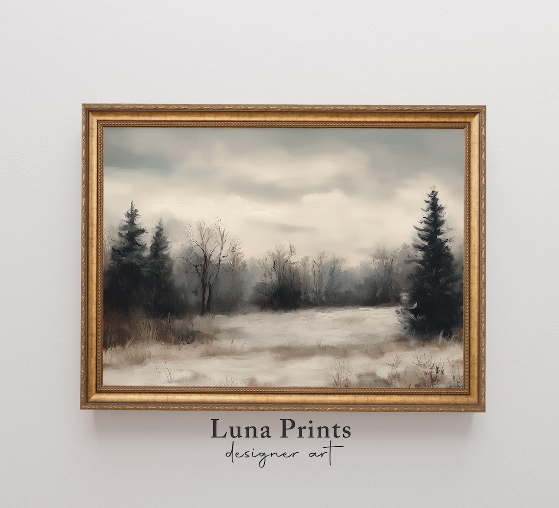 Snowy Landscape Vintage Holiday Art Print