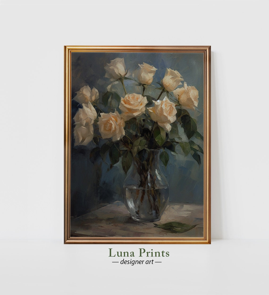 Cream White Roses Vintage Floral Bouquet Oil Painting Poster