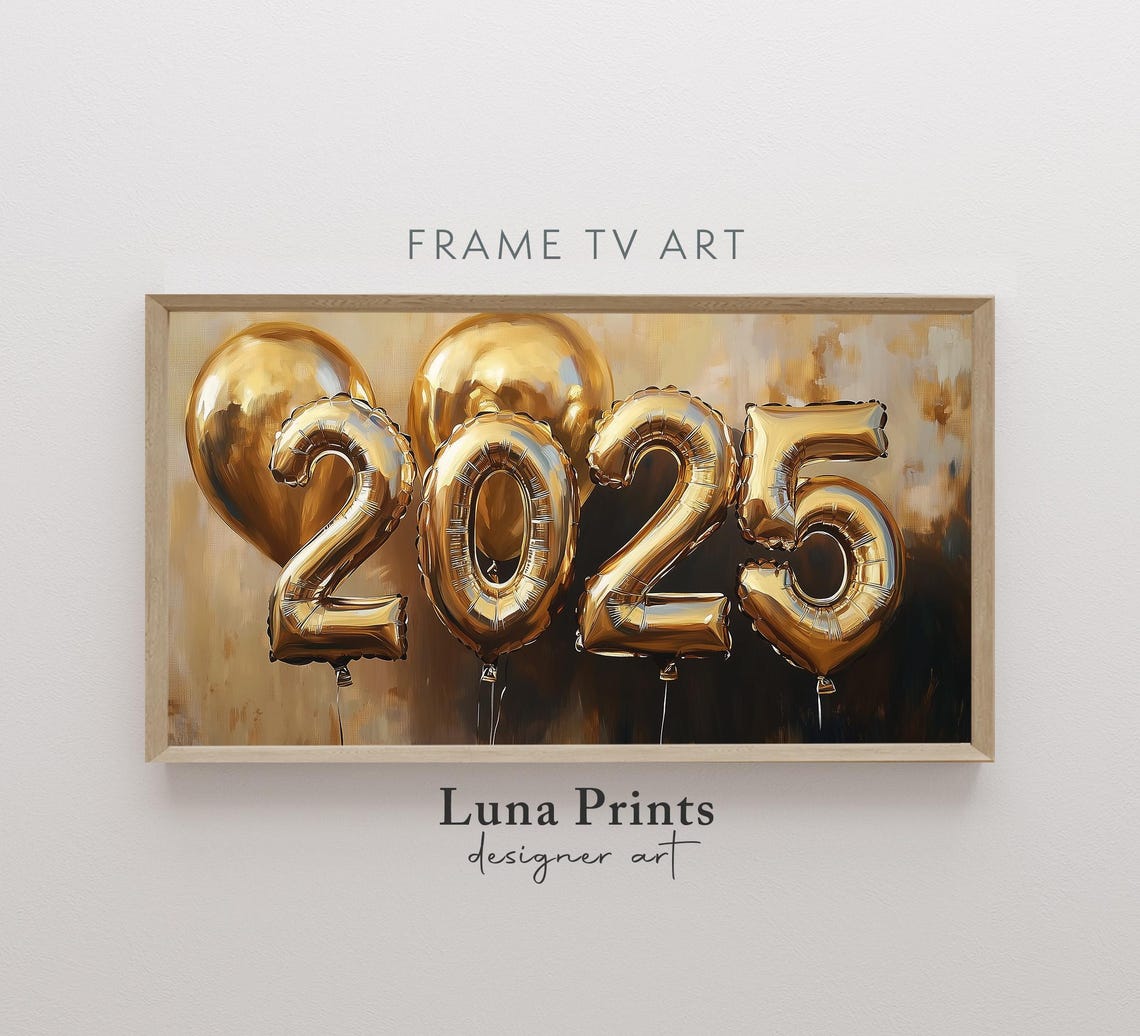 Gold 2025 Foil Balloon Numbers Festive New Year Celebration Poster