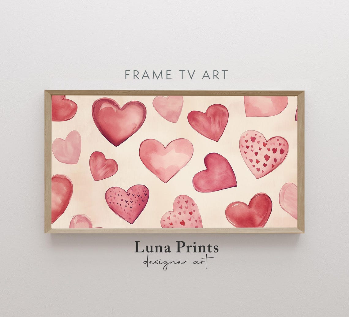 Watercolor Hearts Pattern Pink Red Romantic Valentine Poster