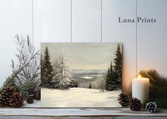 Snowy Forest Pines Clearing Vintage Winter Landscape Painting Poster