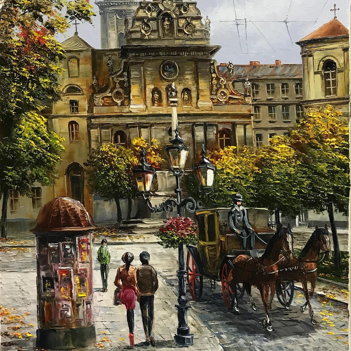 Small Town Painting Original City Street Painting On City Scape Art Old Town Artwork Ukraine Lviv Oil Painting City Scene Artwork