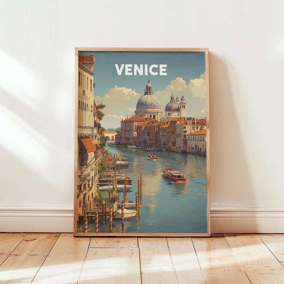 Vintage Venice Italy Travel Poster Wall Art Retro Canal Gondola Print Italian Cityscape Artwork Mediterranean Home Decor
