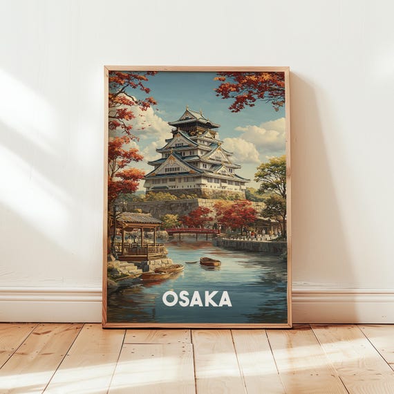 Osaka Japan Travel Poster Vintage Wall Art Japanese Home Decor Retro Asia City Illustration Wanderlust Gift Living Room Print
