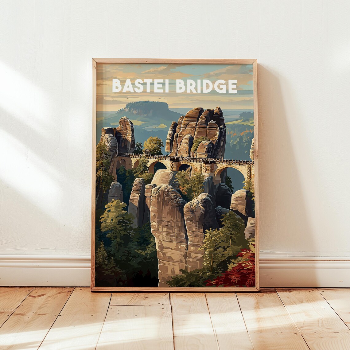 Bastei Bridge Saxon Switzerland Germany Vintage Travel Poster