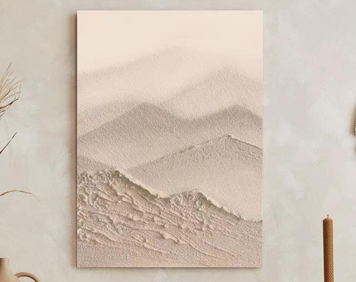 Abstract Mountain Landscape Poster in Soft Pink and Grey Tones