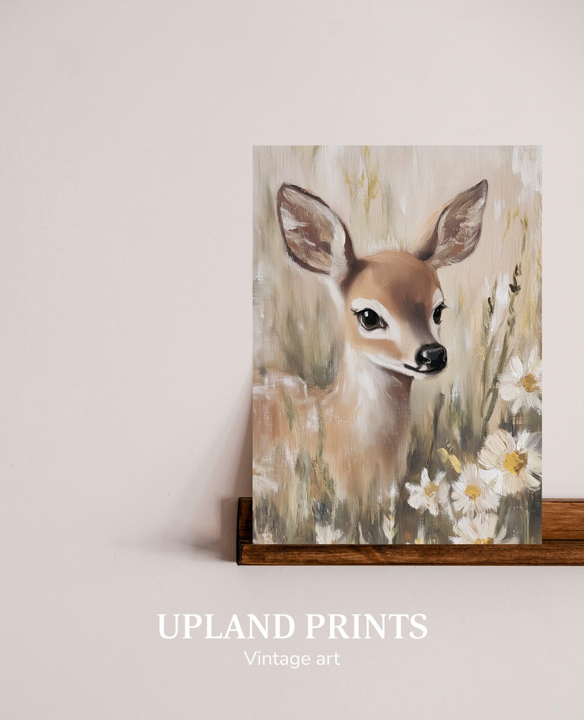 Baby Deer Fawn Among Daisies Soft Neutral Nursery Wildlife Art Poster - Image 2
