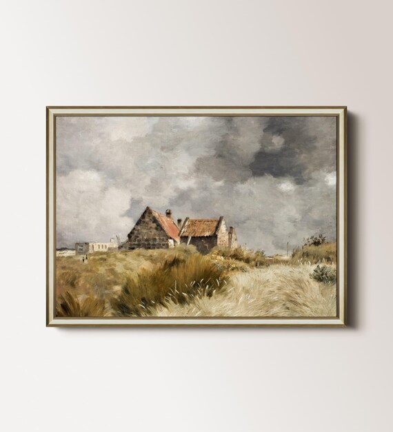Rustic Farmhouse Landscape Print Moody Clouds Stormy Skies Painting Warm Landscape Cloudy Sky Art 135