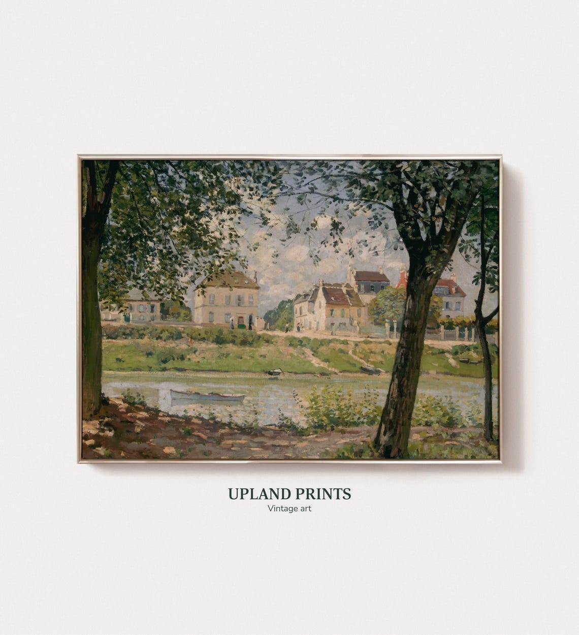 Vintage Village Wall Art European Landscape Summer Europe French Country Decor River Landscape Painting 002