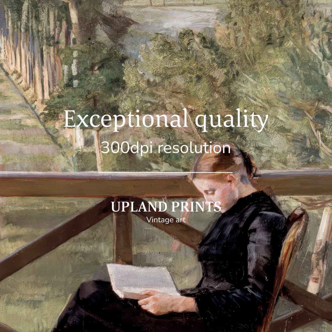 Victorian Woman Reading Painting Cottagecore Green Wall Art Rural Farmhouse Landscape Vintage Woman In Black Country Path 132 - Image 2
