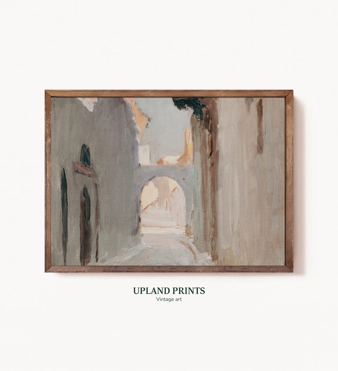 European Street Painting Soft Neutral European Print Vintage Village Wall Art Street Scene Art Path Painting European Streetscape 111