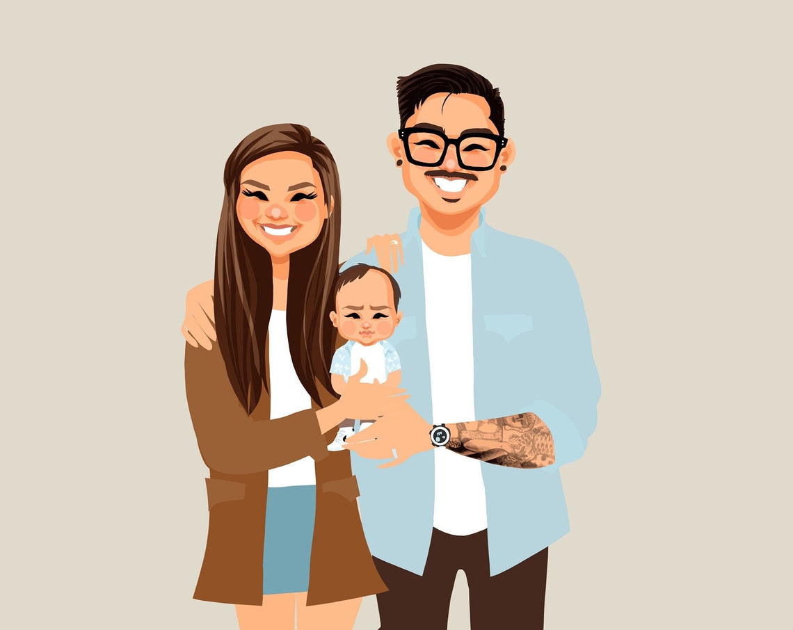 Custom Illustrated Family of Four Portrait With Baby and Daughter Poster - Image 4