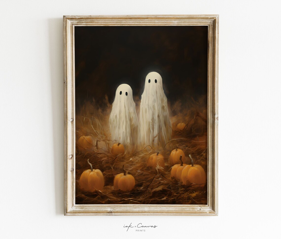 Halloween Cute Ghosts Print, Vintage Pumpkin Decor