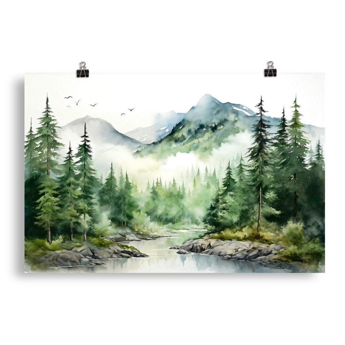 Turquoise Mountain River Rocky Falls Evergreen Forest Poster - Image 4