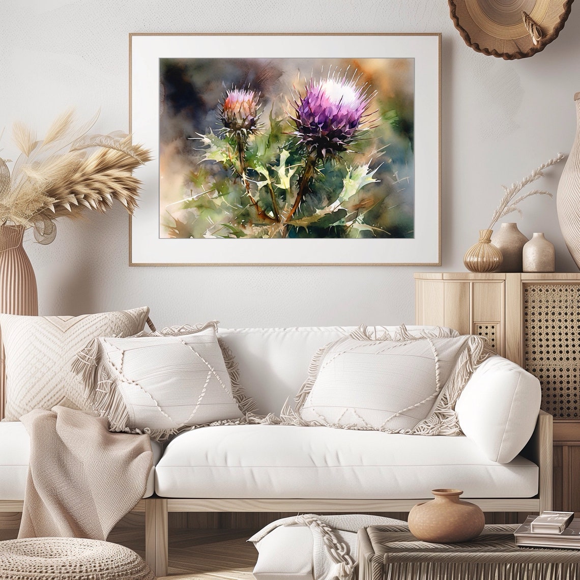 Double Thistle Bloom Pair Watercolor Floral Botanical Poster - Image 5