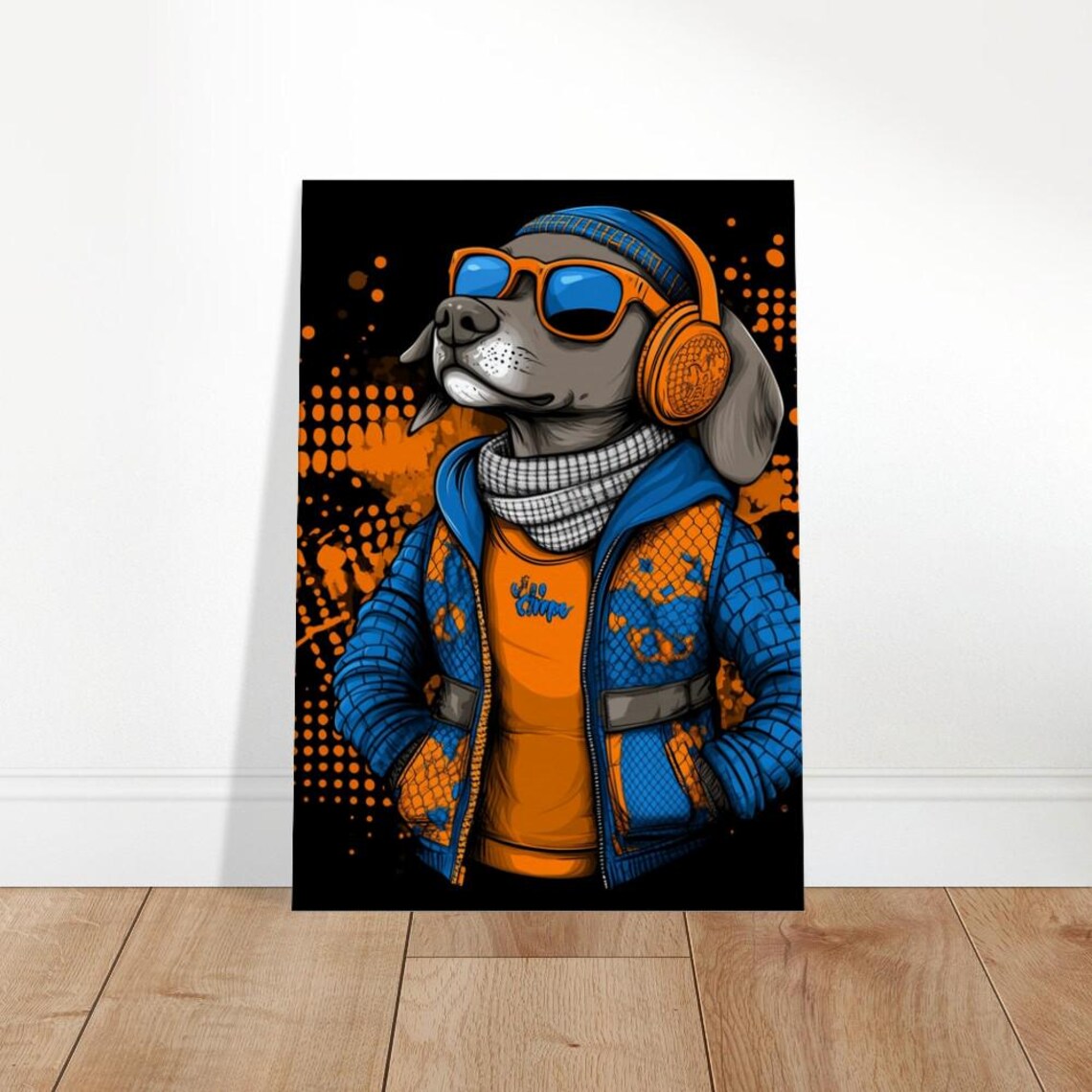 Funny Cool Dog Headphones Sunglasses Hip Hop Street Style Poster