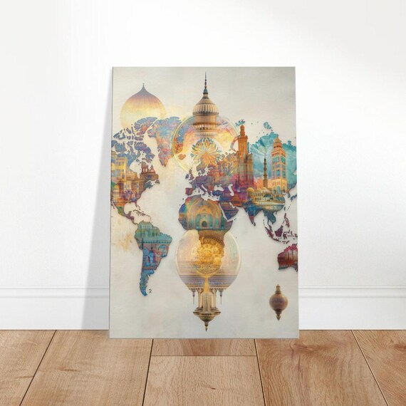 Global Heritage Map Canvas Art Vibrant Cultural World Vintage Aigenerated Decor Explore Cultures In Four Sizes