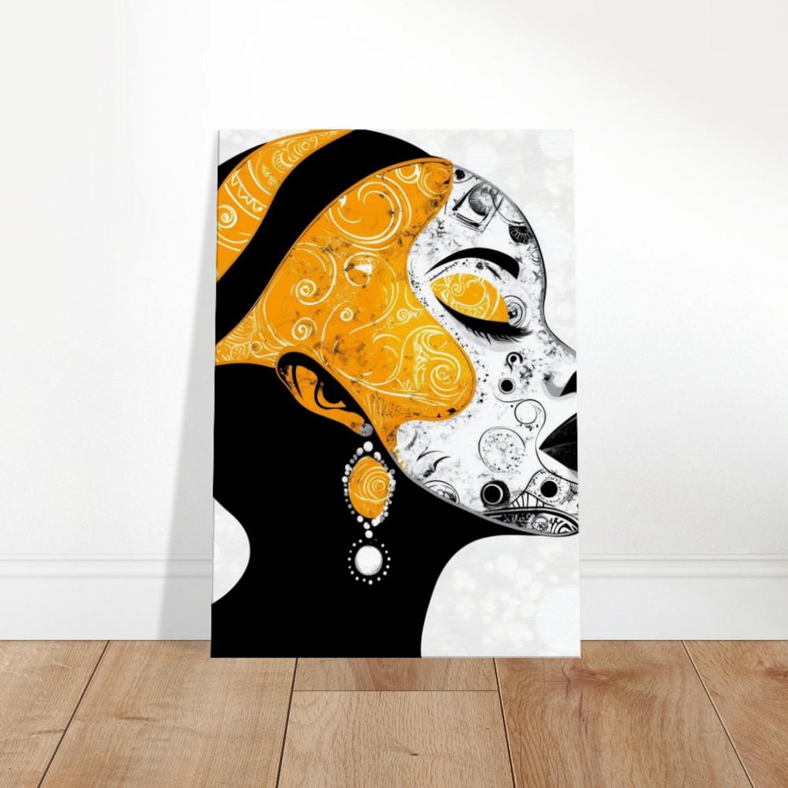 Striking Gold Black Woman Profile Golden Swirls Elegant Art Poster