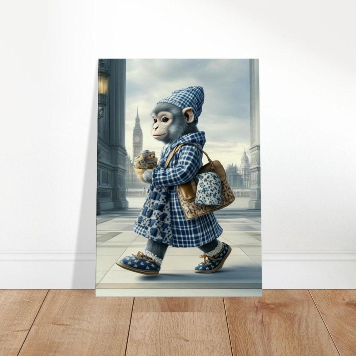 Plaid Monkey Canvas Art London Fashion Animal Print