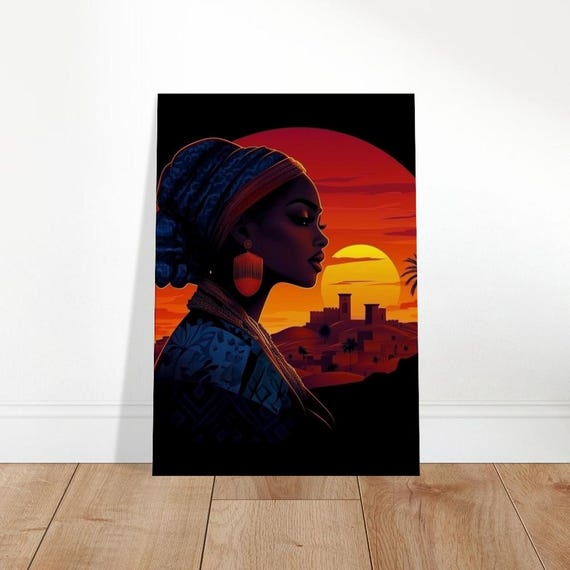 Afrocentric Sunset Canvas Art Elegant Portrait Vibrant Cultural Wall Decor Global Heritage Home In Various Sizes