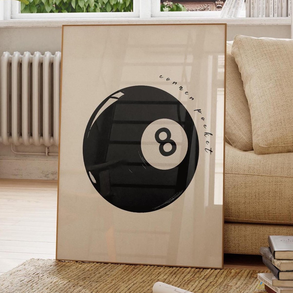 Classic Eight Ball Corner Pocket Minimal Pool Table Sports Poster