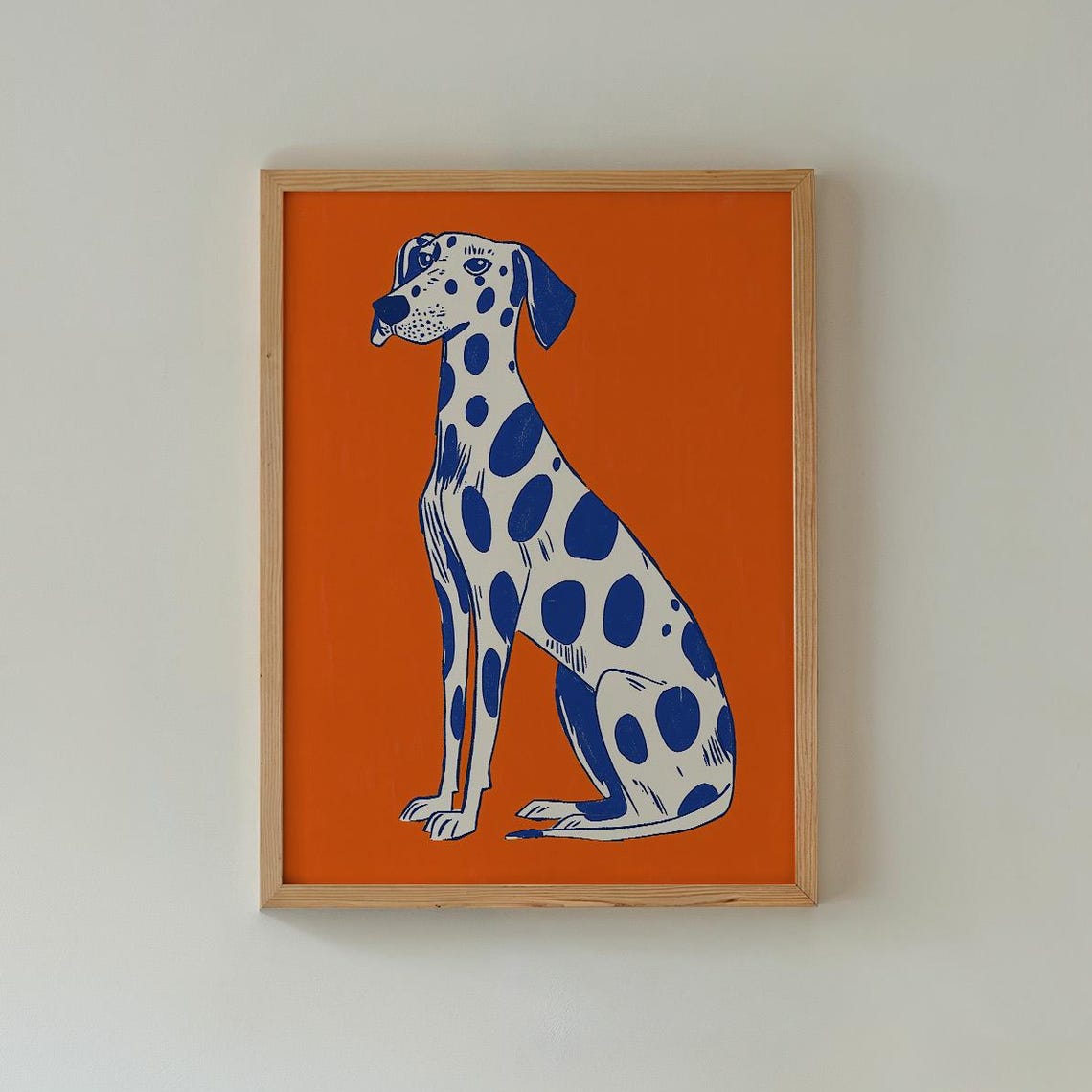 Sitting Dalmatian Dog Pop Art on Bold Orange Background Poster