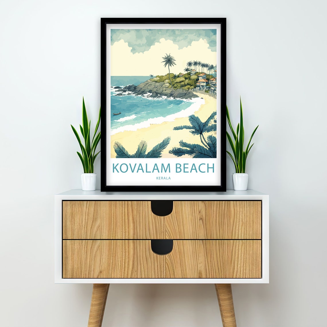 Kovalam Beach Kerala India Tropical Palm Coast Vintage Style Poster - Image 2