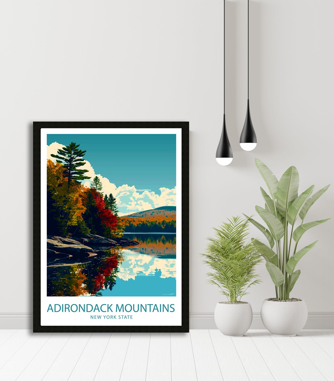 Adirondack Mountains New York Autumn Lake Reflection Travel Poster - Image 4
