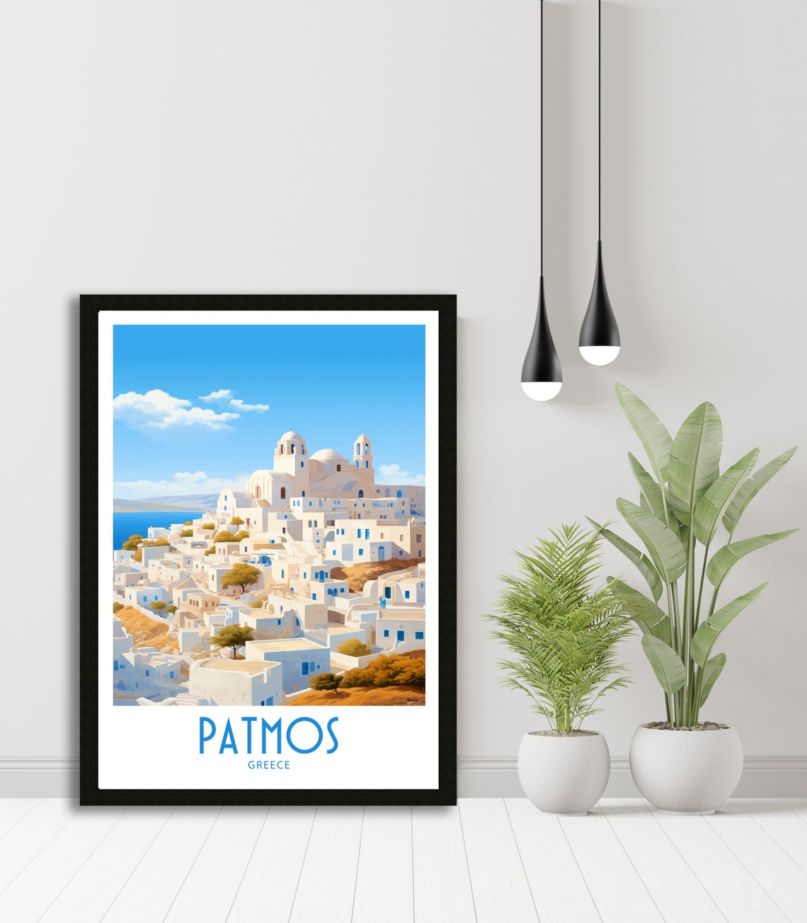 Patmos Greece Hilltop Town Domed Church Olive Trees Travel Art Poster - Image 5