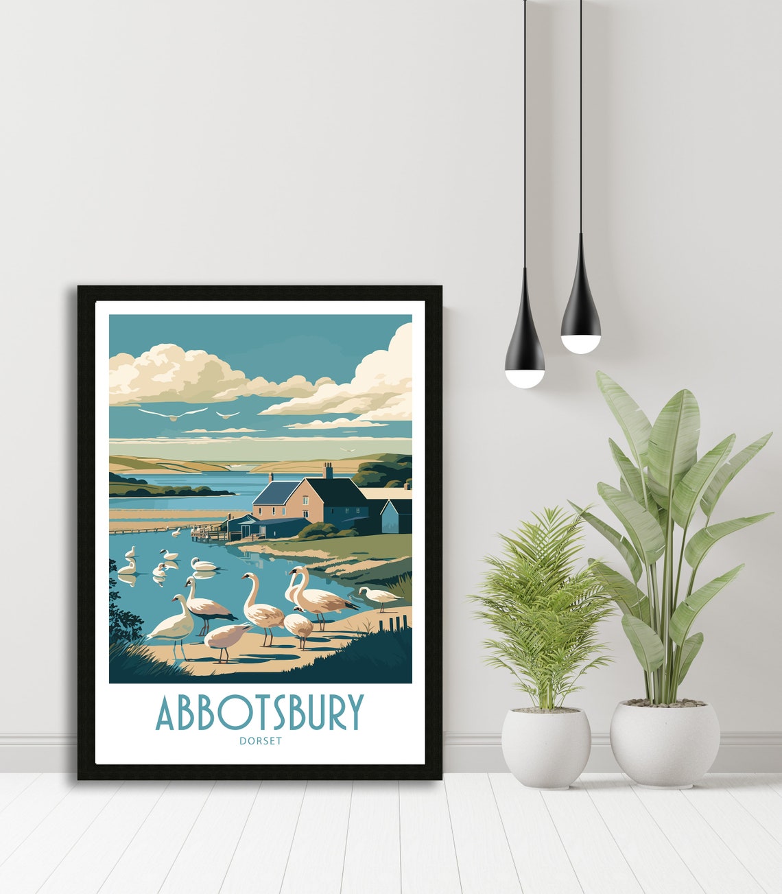 Abbotsbury Dorset Swannery Lake Wild Swans Vintage Travel Poster - Image 5