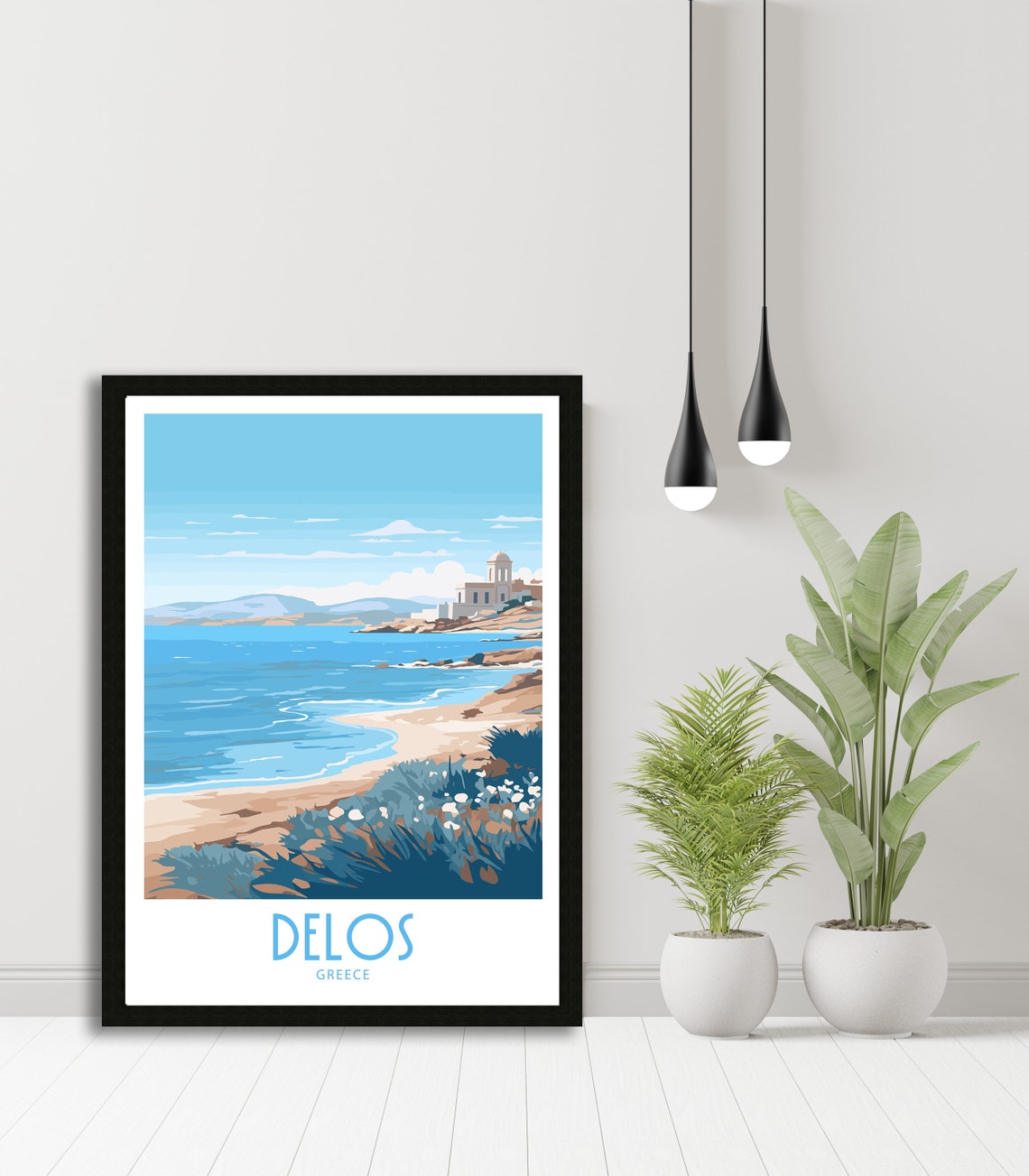 Delos Greece Sandy Beach Shore Church Blue Waves Travel Art Poster - Image 5
