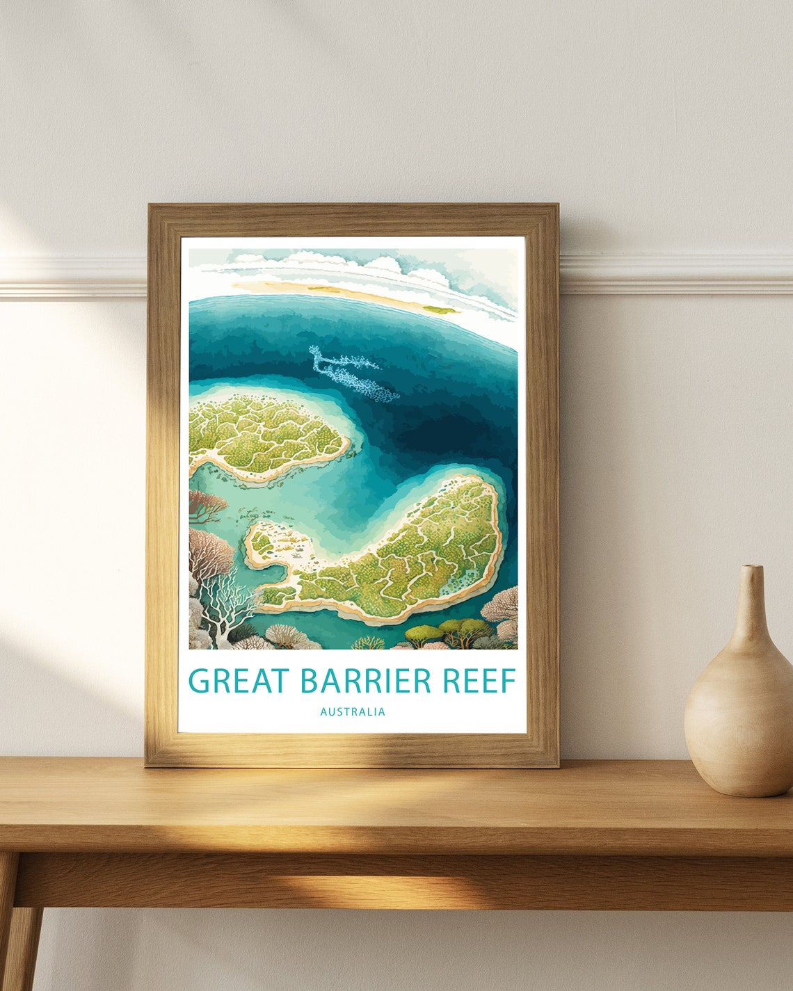 Great Barrier Reef Australia Aerial Coral Islands Map Style Poster - Image 3