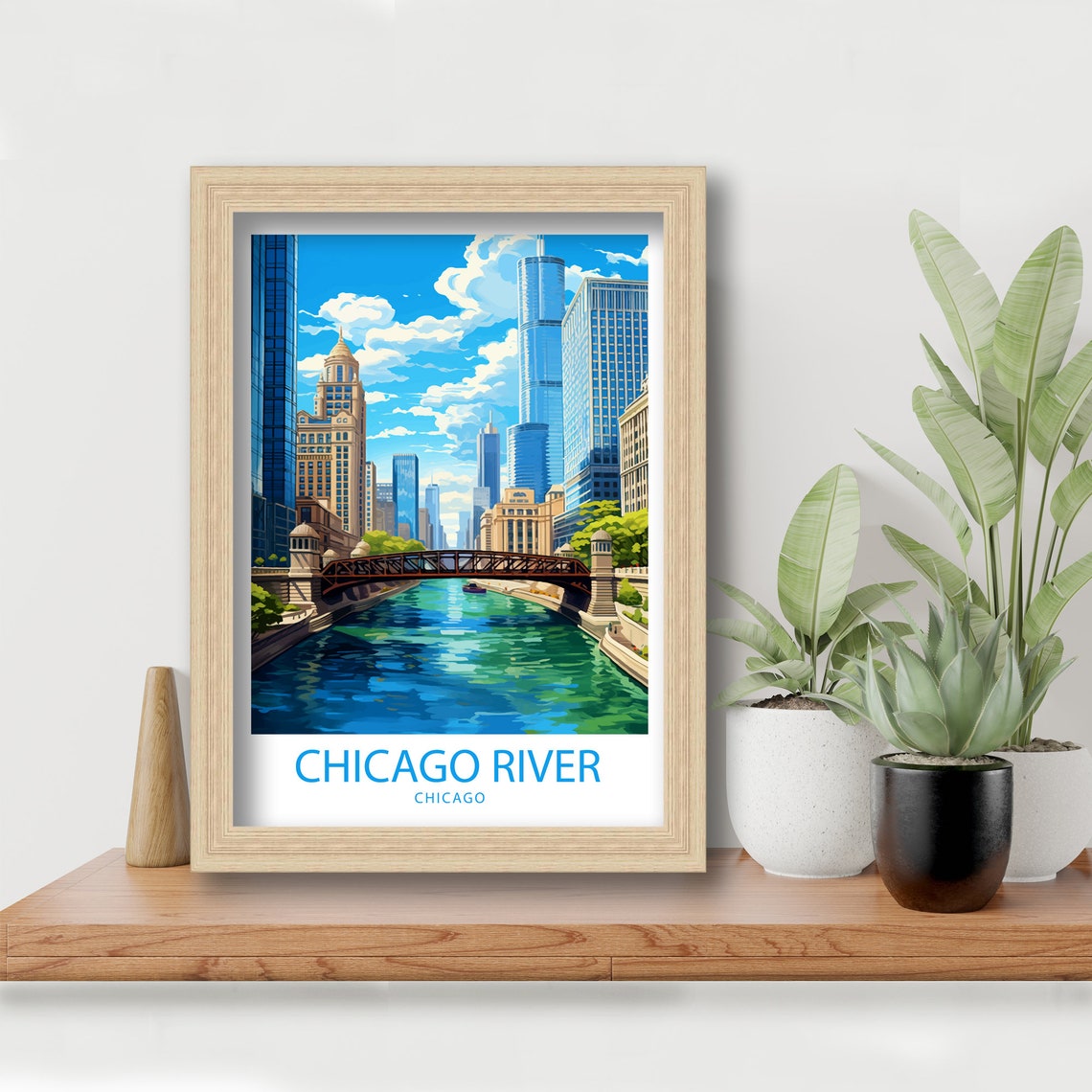 Chicago River Illinois Downtown Towers Bridge Waterway Travel Poster - Image 5