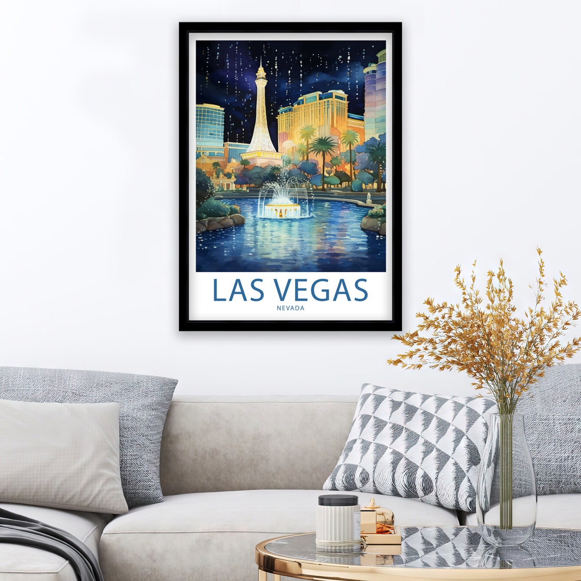 Las Vegas Nevada Eiffel Tower Pond Fountain Night Lights Poster - Image 2