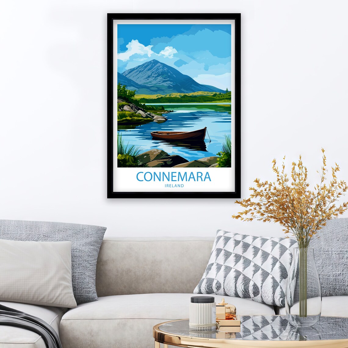 Connemara Ireland Rowboat on a Still Lake Beneath a Mountain Poster - Image 2