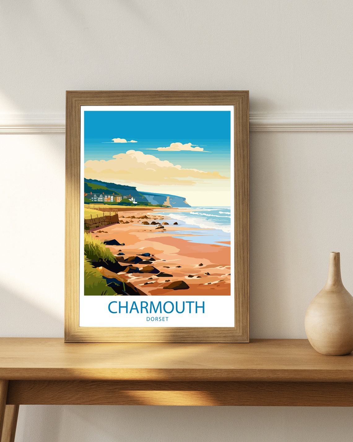 Charmouth Dorset Pebble Beach Rocky Shore Cliffs Coastal Art Poster - Image 3