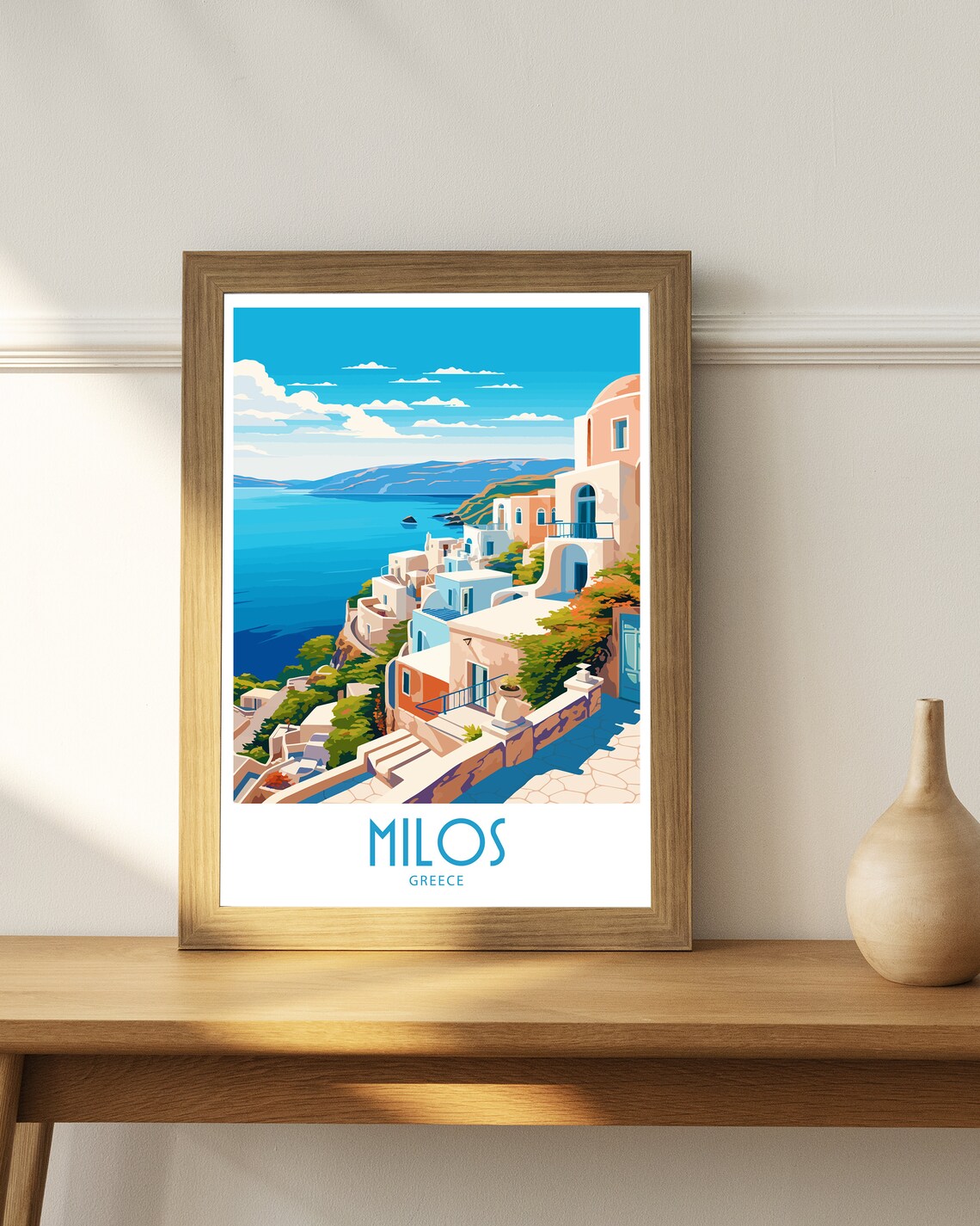 Milos Greece Hilltop Village Caldera Bay Blue Sea Travel Art Poster - Image 3