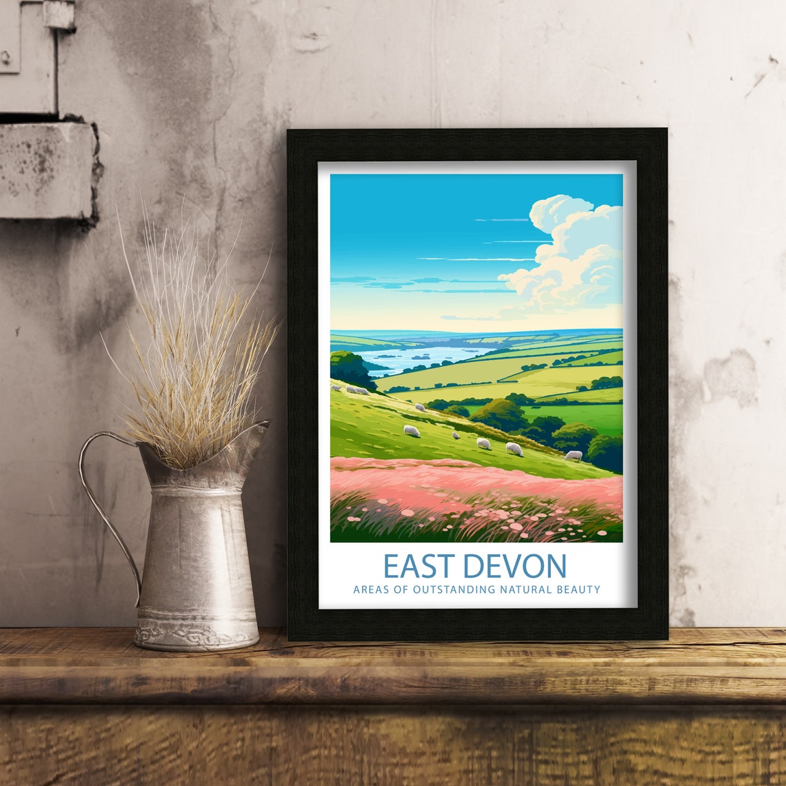 East Devon Countryside Sheep Pastures Wildflower Hillside Art Poster - Image 6