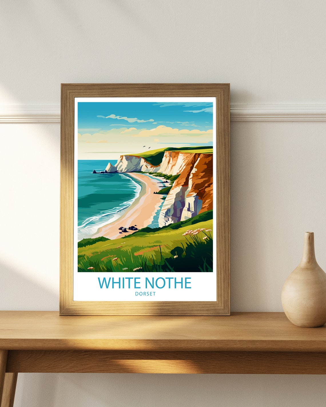 White Nothe Dorset Chalk Cliffs Secluded Beach Cove Travel Poster - Image 3