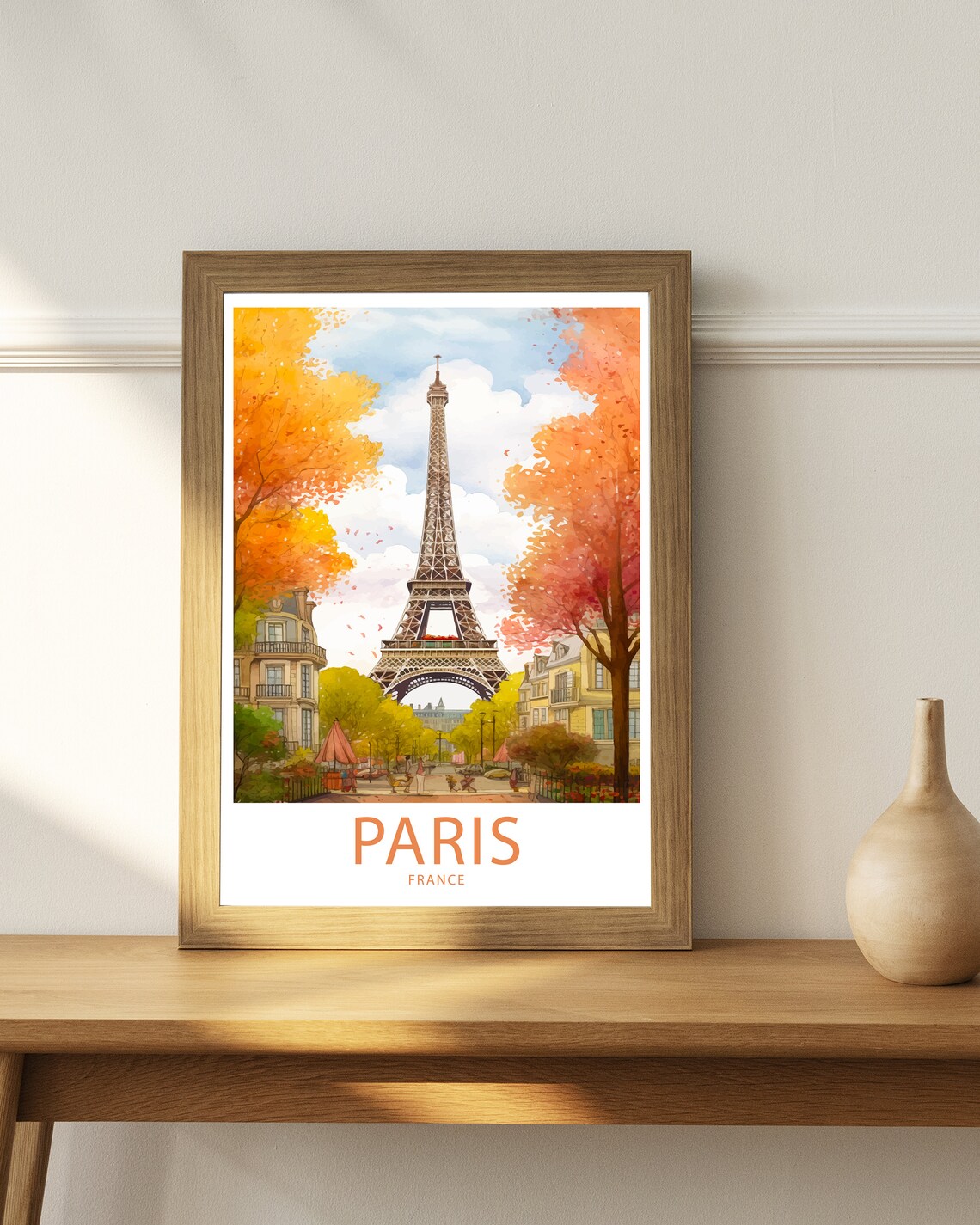 Paris France Eiffel Tower Autumn Street Illustrated Travel Poster - Image 4