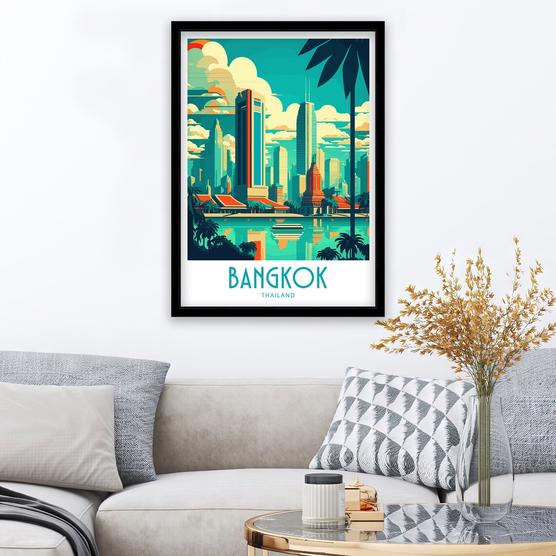 Krung Thep Thailand Wat Arun Riverside Temple And Boats Travel Poster - Image 3