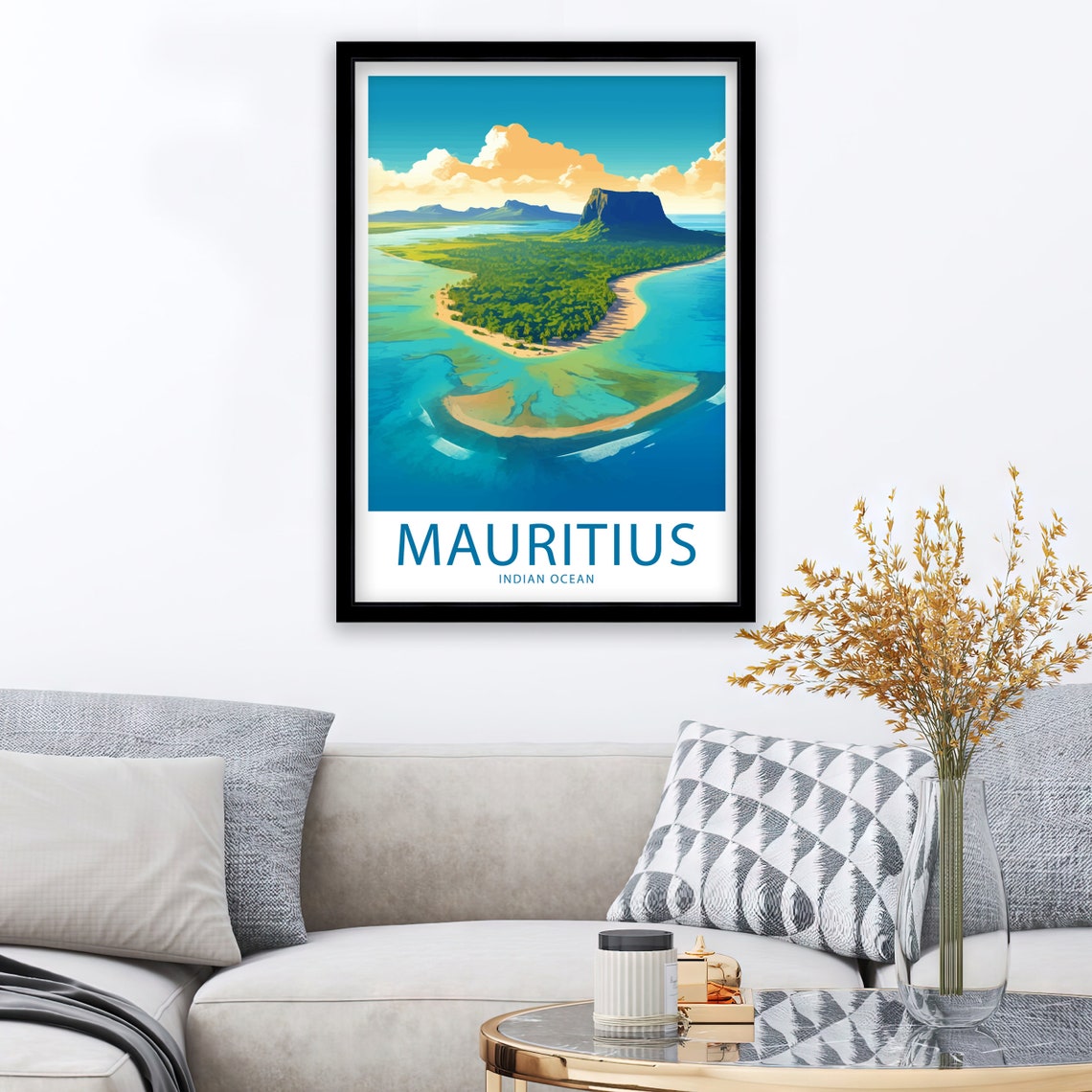 Mauritius Indian Ocean Island Lagoon Aerial Illustrated Travel Poster - Image 3