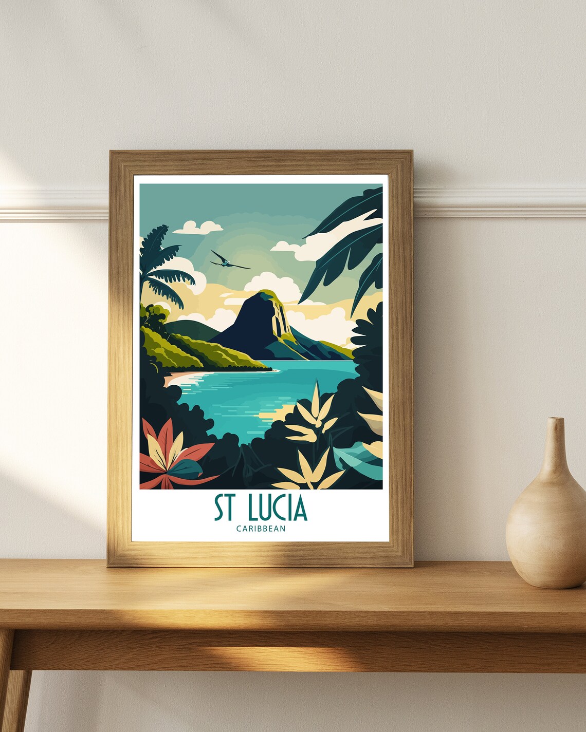 St Lucia Caribbean Tropical Bay Palm Framed Travel Illustration Poster - Image 3