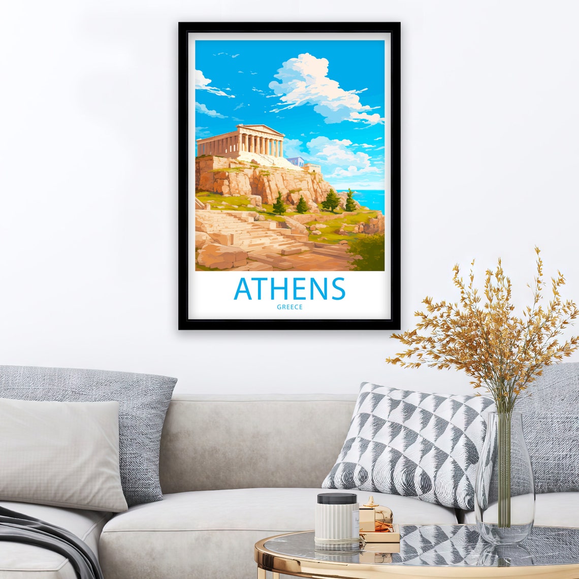 Athens Greece Parthenon Acropolis Ancient Ruins Blue Sky View Poster - Image 3